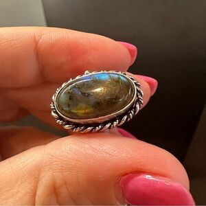 Genuine labradorite cabochon in sterling silver plated ring!